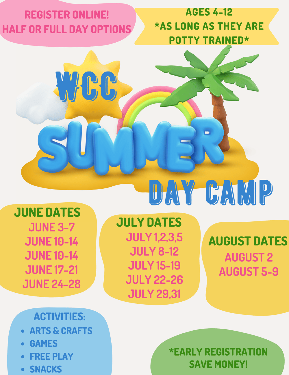 wcc summer fun factory recreational summer camp banner